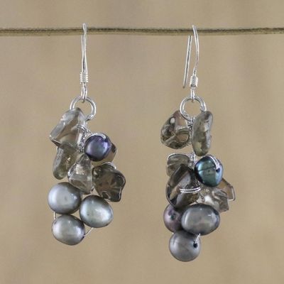 Alternate image for Pearl and Quartz Dangle Earrings Midnight Mystery