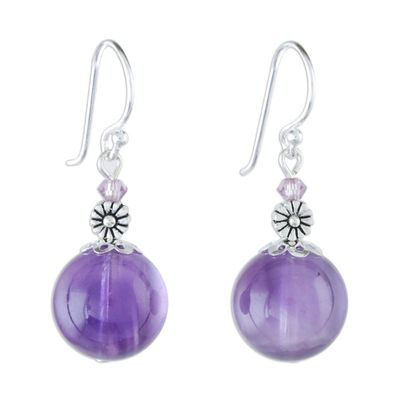 Alternate image for Amethyst Beaded Dangle Earrings from Thailand Serene Lilac