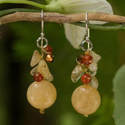 Alternate image for Quartz Carnelian Citrine Cluster Earrings Yellow Rose