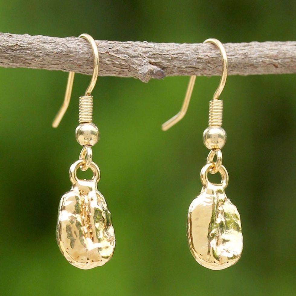 Unique Gold Plated Coffee Bean Dangle Earrings 'Coffee Chic'