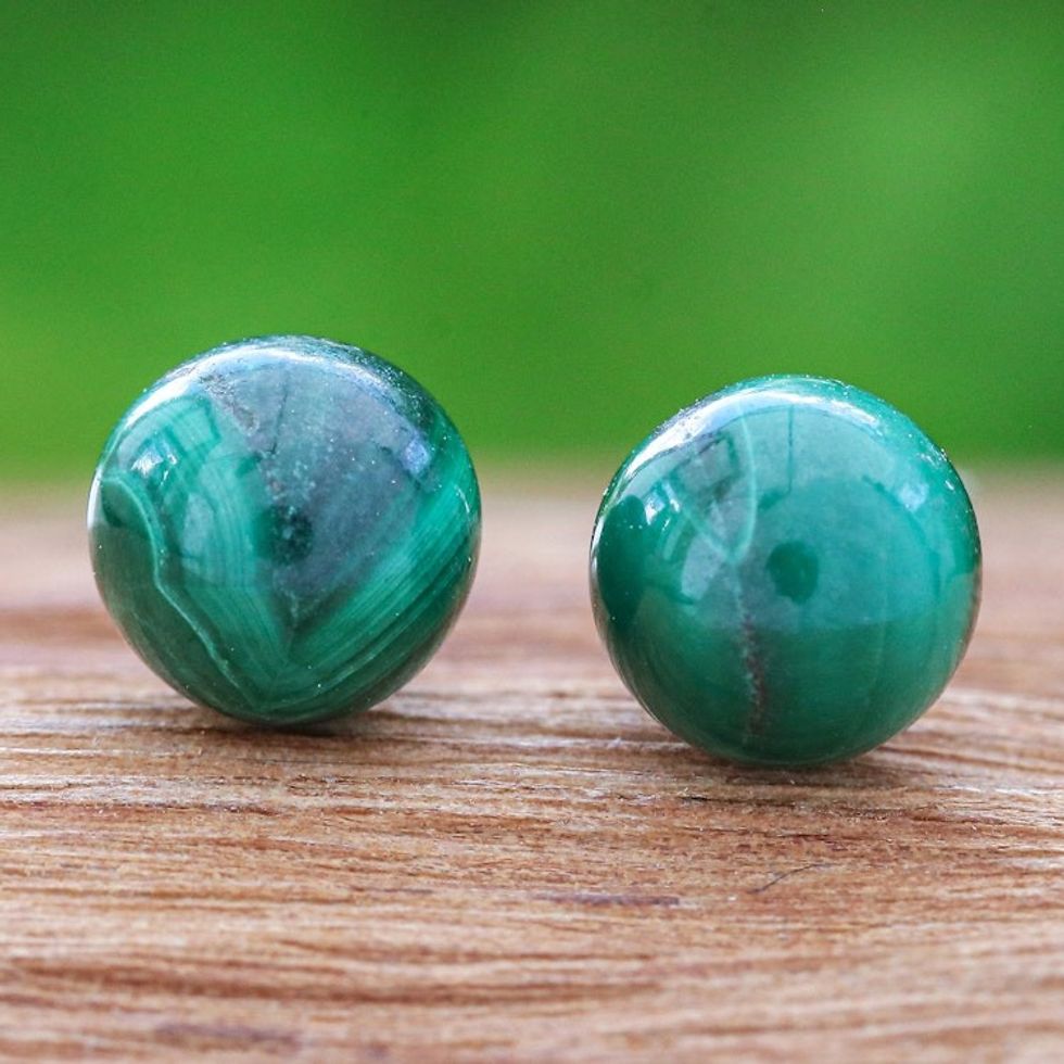 Malachite Stud Earrings with Sterling Silver Posts 'Voyage Dimension'