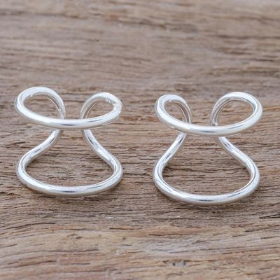 Alternate image for Hand Made Sterling Silver Ear Cuffs Meandering Walk