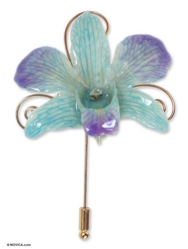 Alternate image for Natural Orchid Gold Plated Stick Pin  Forever Blue