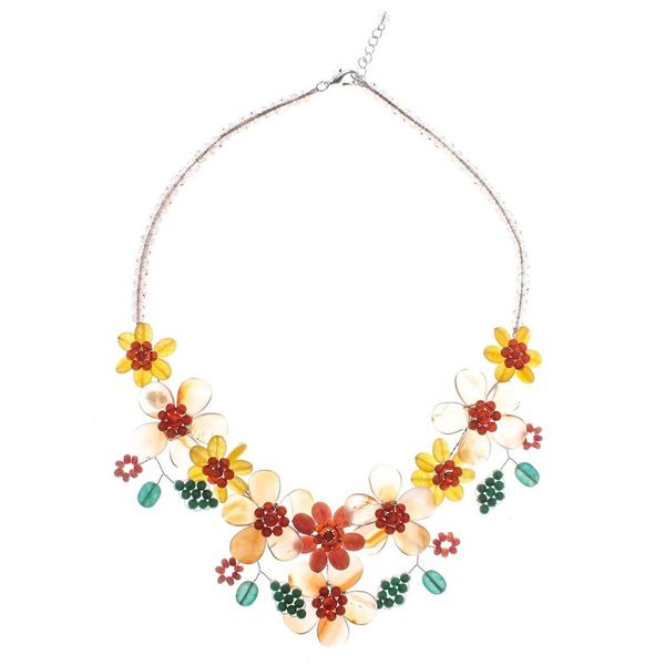 Alternate image for Hand Threaded Carnelian and Agate Statement Necklace Flower Bed in Orange
