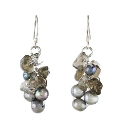 Alternate image for Pearl and Quartz Dangle Earrings Midnight Mystery