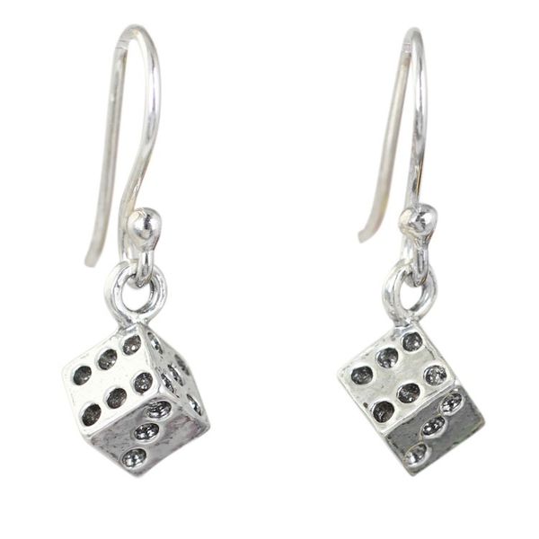 Alternate image for Handmade Sterling Silver Dice Dangle Earrings from Thailand Lucky Dice