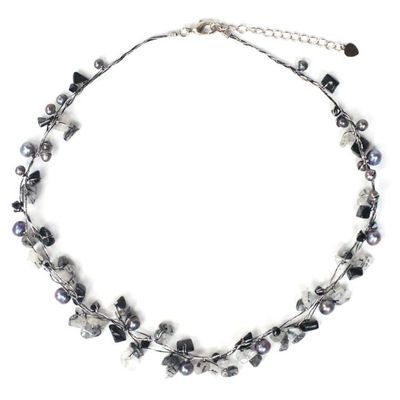 Alternate image for Beaded Quartz and Pearl Necklace from Thailand River of Night