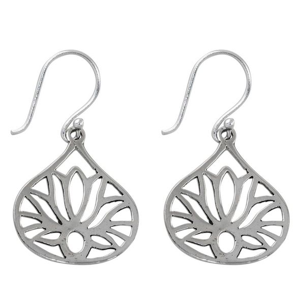Alternate image for Lotus-Shaped Sterling Silver Dangle Earrings from Thailand Shimmering Lotus