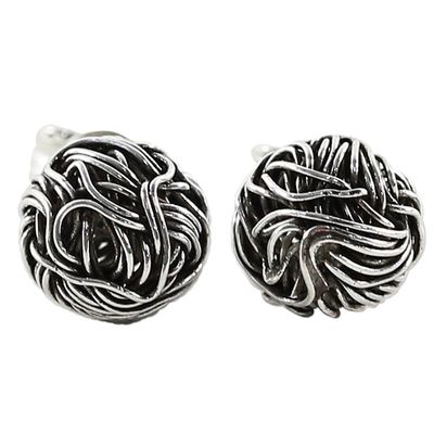 Alternate image for Sterling Silver Stud Earrings Round Shape from Thailand Bird Nests