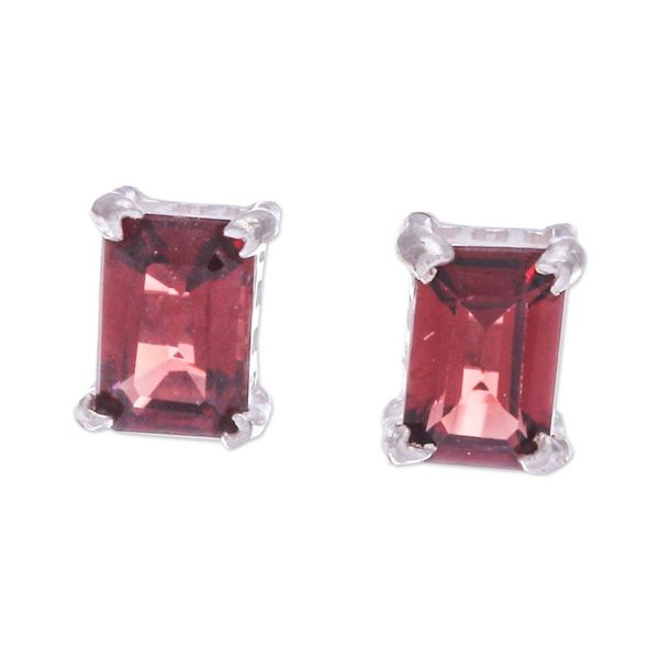Alternate image for High-Polished Baguette-Shaped Garnet Stud Earrings Crimson Baroness