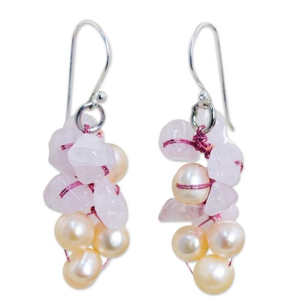 Alternate image for Rose Quartz and Pearl Earrings Pink Bouquet