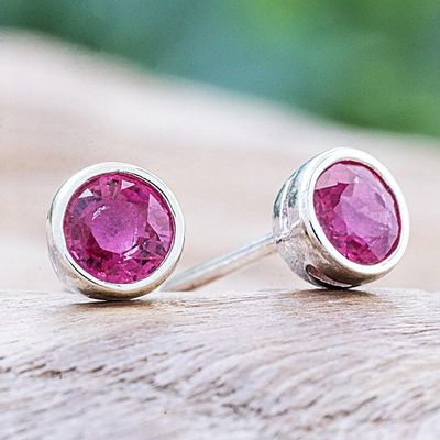 Alternate image for Thai Ruby and Sterling Silver Stud Earrings Round Star