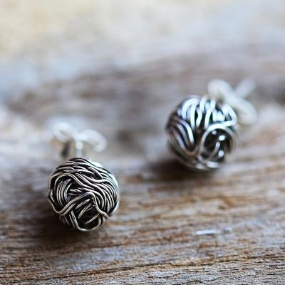 Alternate image for Sterling Silver Stud Earrings Round Shape from Thailand Bird Nests