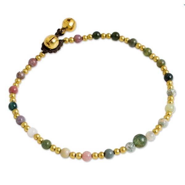 Alternate image for Colorful Agate and Brass Handcrafted Anklet Cheerful Walk