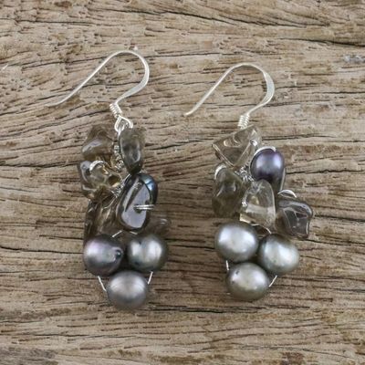 Alternate image for Pearl and Quartz Dangle Earrings Midnight Mystery