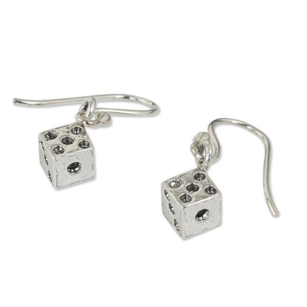 Alternate image for Handmade Sterling Silver Dice Dangle Earrings from Thailand Lucky Dice