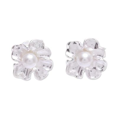Alternate image for Sterling Silver and Cultured Pearl Stud Earrings Sea Petals
