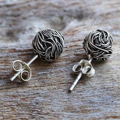 Alternate image for Sterling Silver Stud Earrings Round Shape from Thailand Bird Nests