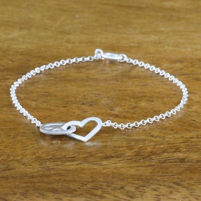 Alternate image for Heart and Peace Sterling Silver Pendant Wristband Bracelet Love for All