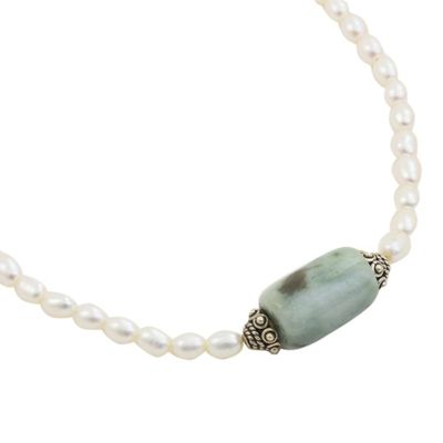 Alternate image for Handcrafted Pearl and Jade Necklace Touch of Life