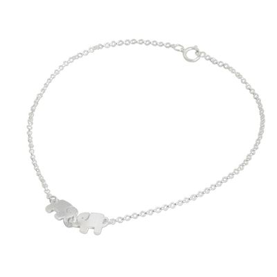 Alternate image for Thai Sterling Silver Anklet with a Twin Elephants Charm Elephant Friendship