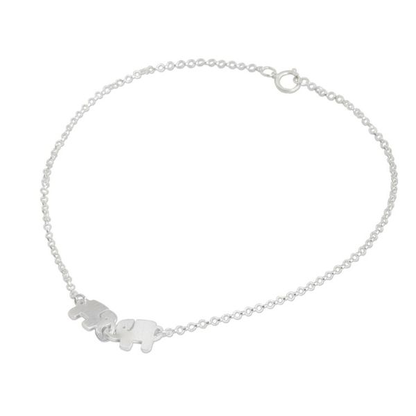 Alternate image for Thai Sterling Silver Anklet with a Twin Elephants Charm Elephant Friendship