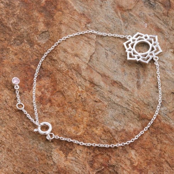 Alternate image for Sterling Silver Pendant Bracelet with Pink Cubic Zirconia Pink Chakra Crown