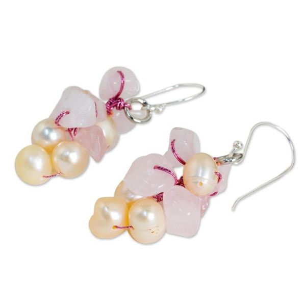 Alternate image for Rose Quartz and Pearl Earrings Pink Bouquet