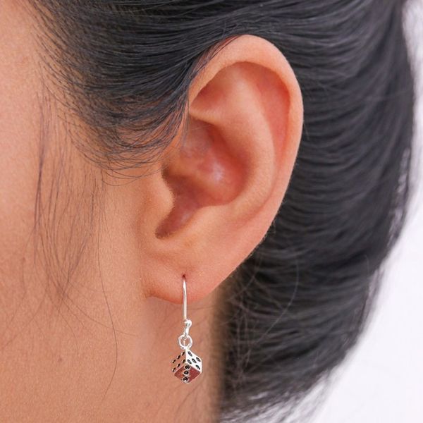 Alternate image for Handmade Sterling Silver Dice Dangle Earrings from Thailand Lucky Dice