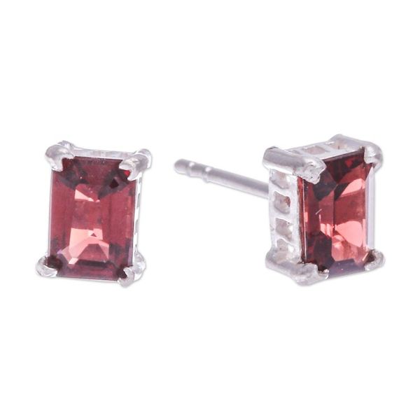 Alternate image for High-Polished Baguette-Shaped Garnet Stud Earrings Crimson Baroness