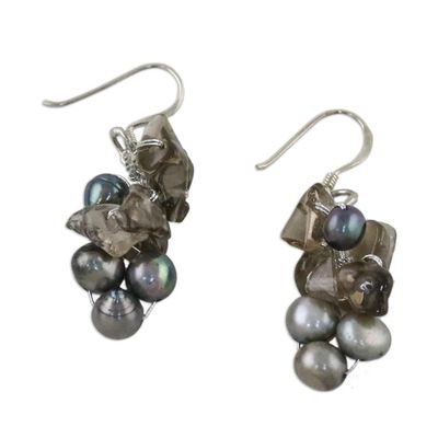 Alternate image for Pearl and Quartz Dangle Earrings Midnight Mystery
