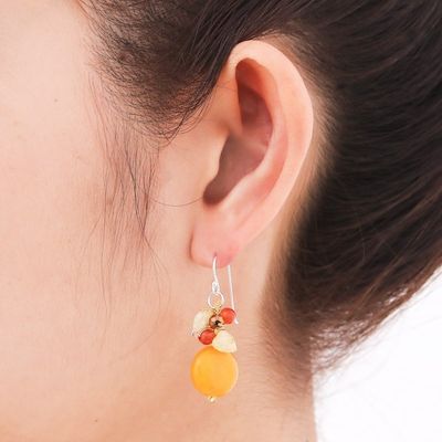 Alternate image for Quartz Carnelian Citrine Cluster Earrings Yellow Rose