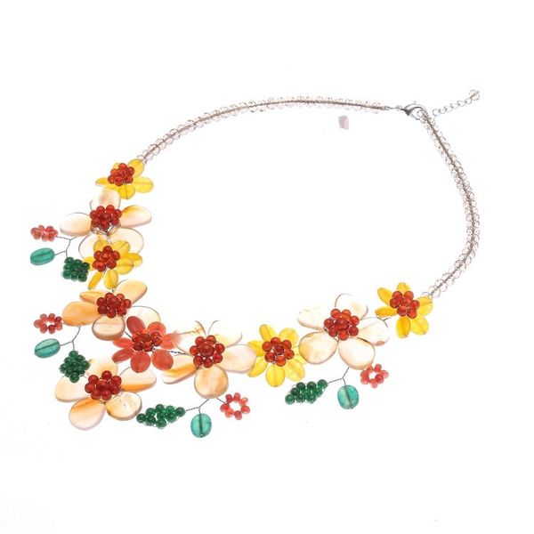 Alternate image for Hand Threaded Carnelian and Agate Statement Necklace Flower Bed in Orange