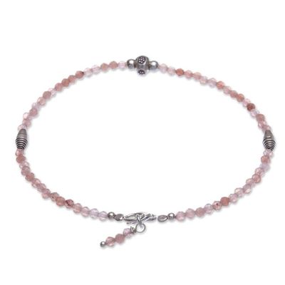 Alternate image for Handmade Sunstone and Silver Beaded Bracelet Good Vibrations in Pink