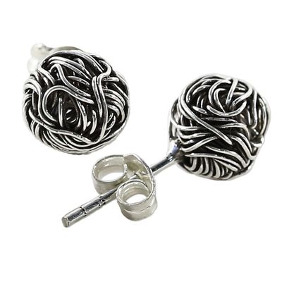 Alternate image for Sterling Silver Stud Earrings Round Shape from Thailand Bird Nests