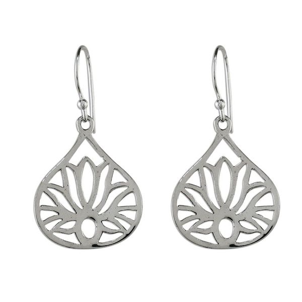 Alternate image for Lotus-Shaped Sterling Silver Dangle Earrings from Thailand Shimmering Lotus