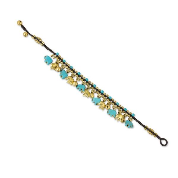 Alternate image for Brass Elephant Anklet with Blue Calcite and Jingling Bells Elephant Parade