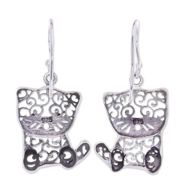 Alternate image for Sterling Silver Cat Earrings Filigree Kitten