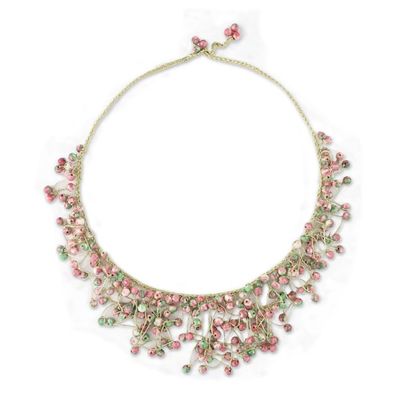 Alternate image for Agate Beaded Waterfall Necklace in Pink from Thailand Fantasy Rain in Pink