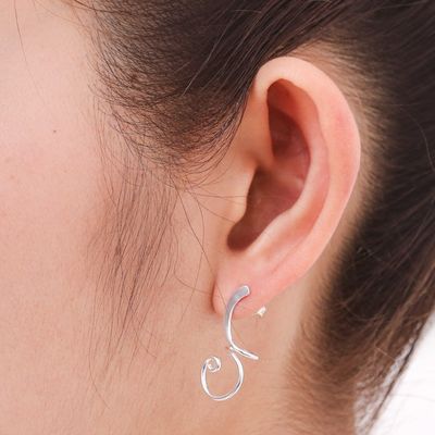 Alternate image for Artisan Crafted Sterling Silver Drop Earrings from Thailand Lovely Spiral