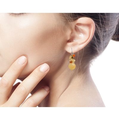 Alternate image for Quartz Carnelian Citrine Cluster Earrings Yellow Rose