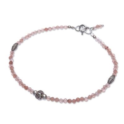Alternate image for Handmade Sunstone and Silver Beaded Bracelet Good Vibrations in Pink