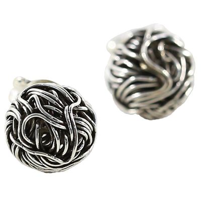 Alternate image for Sterling Silver Stud Earrings Round Shape from Thailand Bird Nests