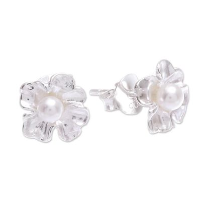 Alternate image for Sterling Silver and Cultured Pearl Stud Earrings Sea Petals