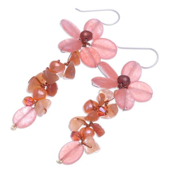 Alternate image for Aventurine and Cultured Pearl Floral Earrings Petal Passion in Orange