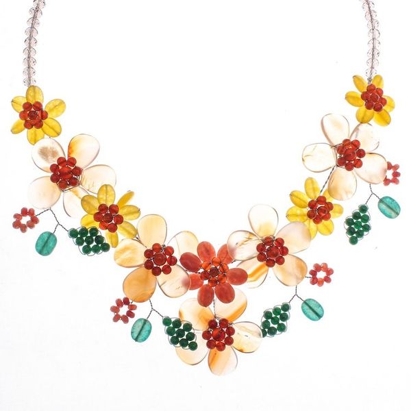 Alternate image for Hand Threaded Carnelian and Agate Statement Necklace Flower Bed in Orange