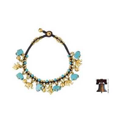 Alternate image for Brass Elephant Anklet with Blue Calcite and Jingling Bells Elephant Parade