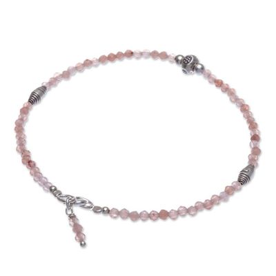 Alternate image for Handmade Sunstone and Silver Beaded Bracelet Good Vibrations in Pink