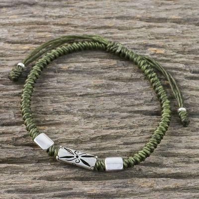 Alternate image for Hand Braided Olive Cord Bracelet with Silver Pendants Karen Triangle in Olive