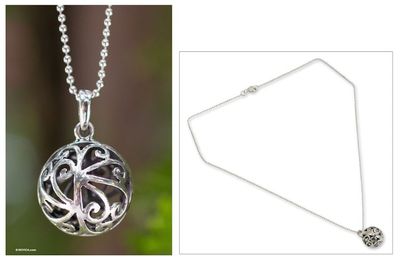 Alternate image for Unique Modern Sterling Silver Pendant Necklace Rain Forest Disco